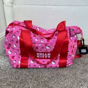 Hello Kitty Pink & Red Strawberry Print Travel Duffel